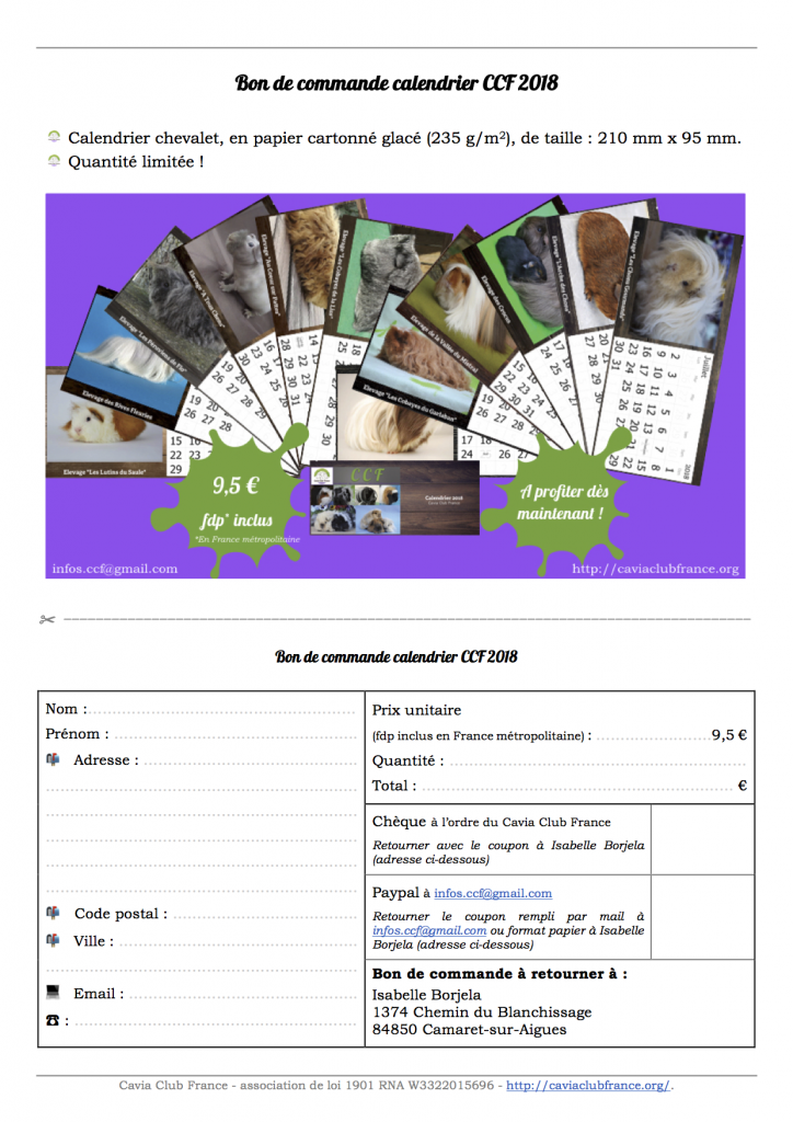 Bon de commande calendrier CCF 2018